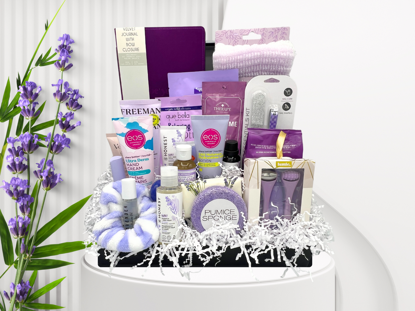 relaxation kit, lavender gift box,  Stress Relief Spa Gift Set—a luxurious collection of handpicked products designed to help you unwind, relax, and rejuvenate from head to toe. Whether you're treating yourself or surprising a loved one, this all-in-one spa gift box is perfect for soothing stress and restoring balance. Lavender gift set.
