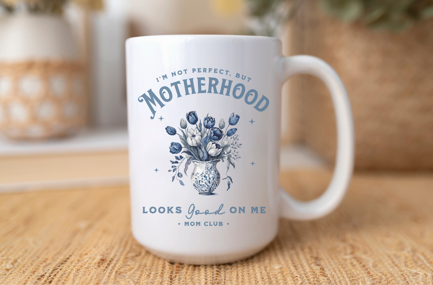 Mother's day mug, Mom mug, mom club mug, Chinoiserie cup, chinoiserie mug, inspirational coffee mug, mama mug, gift for moms, gift for new moms, gift for boy moms, boy mom mug, boy mom coffee cup. Sip your favorite coffee or tea in style with this elegant 15 oz ceramic mug, featuring a stunning Chinoiserie-inspired blue and white floral design. toile de jour mug
