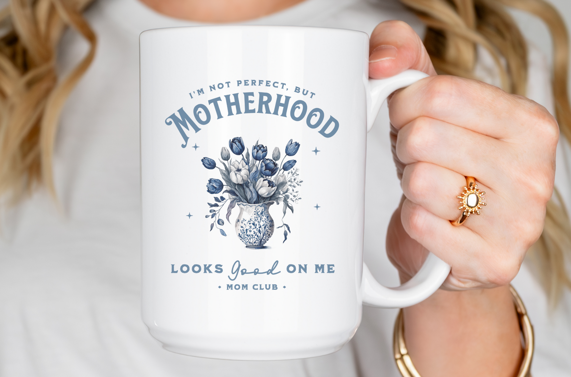 Mother's day mug, mug for mama, Mom mug, mom club mug, Chinoiserie cup, chinoiserie mug, inspirational coffee mug, mama mug, gift for moms, gift for new moms, gift for boy moms, boy mom mug, boy mom coffee cup. Sip your favorite coffee or tea in style with this elegant 15 oz ceramic mug, featuring a stunning Chinoiserie-inspired blue and white floral design. Perfect for adding a touch of timeless charm to your morning routine, this beautifully crafted mug also includes an uplifting inspirational quote.