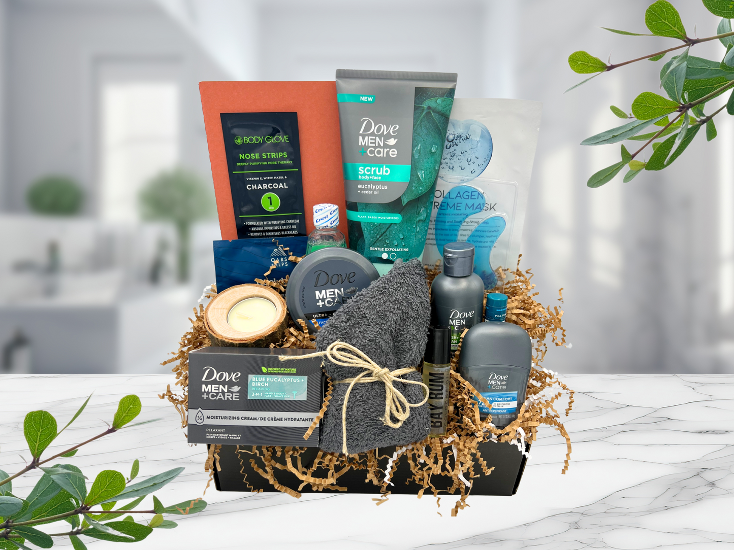 Mens self care gift box, gift basket for men, skincare gift basket for men, grooming essential for him, gift for fathers day, gift for dad, military care package for men, dove skincare for men gift basket