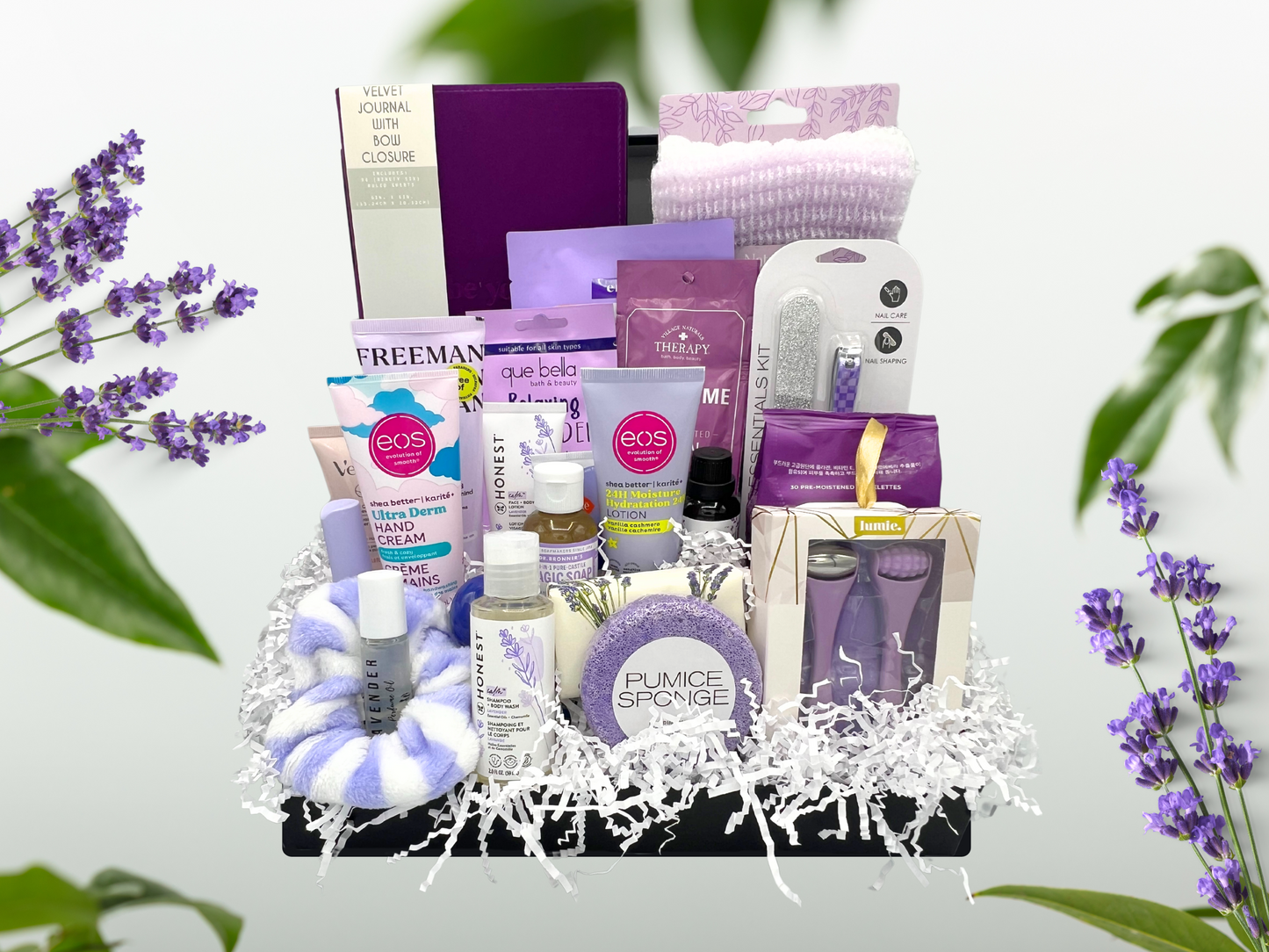 lavender gift set, lavender gift box, self-care gift box for women's relaxation,  Stress Relief Spa Gift Set—a luxurious collection of handpicked products designed to help you unwind, relax, and rejuvenate from head to toe. Whether you're treating yourself or surprising a loved one, this all-in-one spa gift box is perfect for soothing stress and restoring balance.