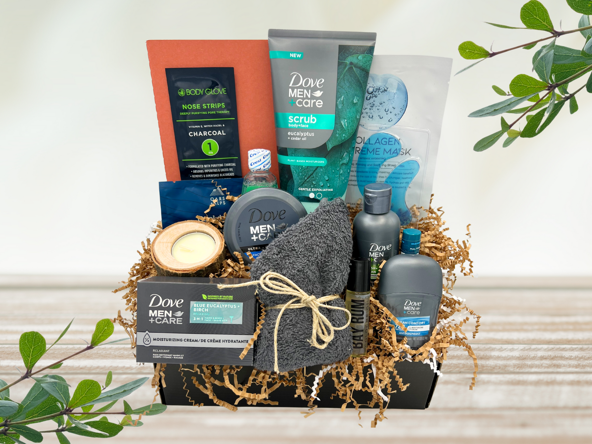 dove mens gift box, dove mens gift basket, military care package for him, mens military care package, self care gift set for him, skincare gift set for men, dove moisturizer for men, dove mens shampoo, dove mens deodorant