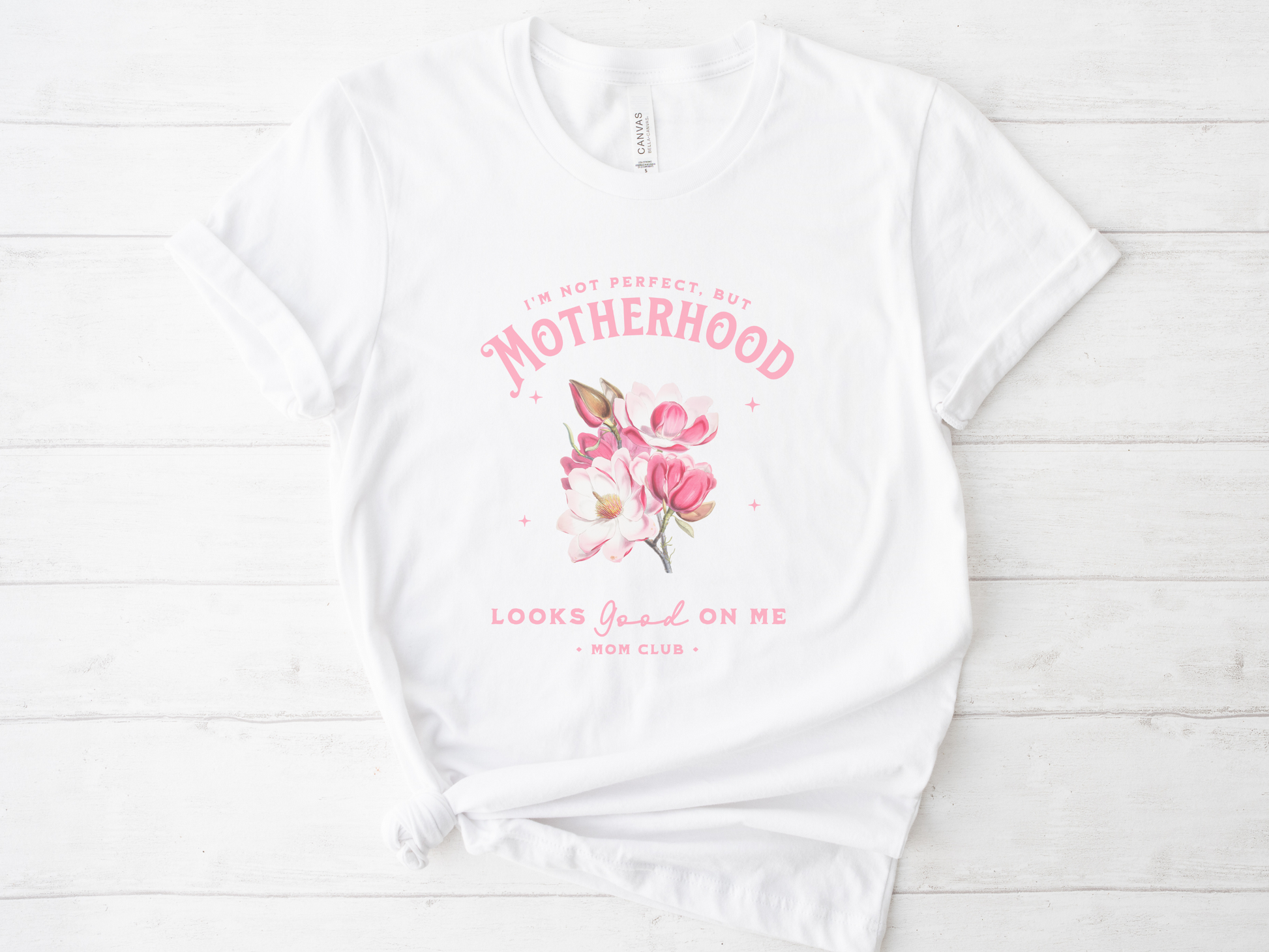 white t-shirt for mothers day, pink and white flower shirt, gift for mom, tee shirt for mom, t-shirt for mothers