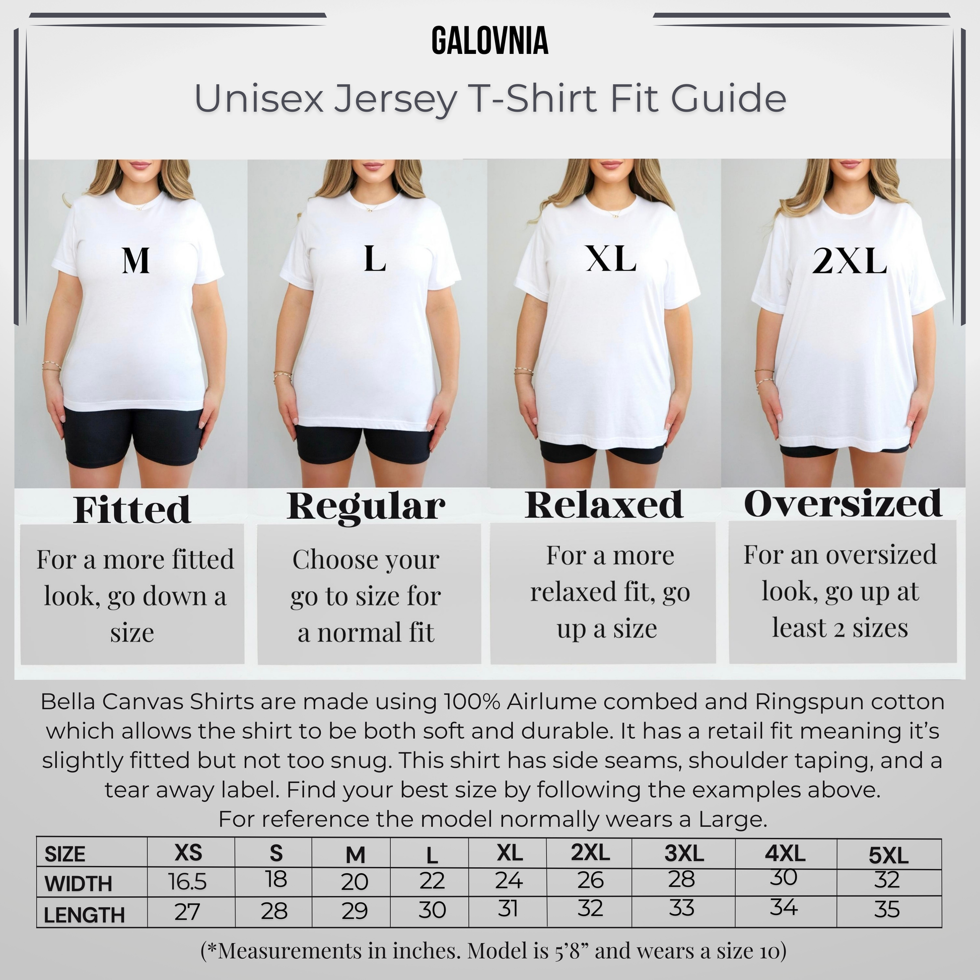 sizing chart for women's t-shirts