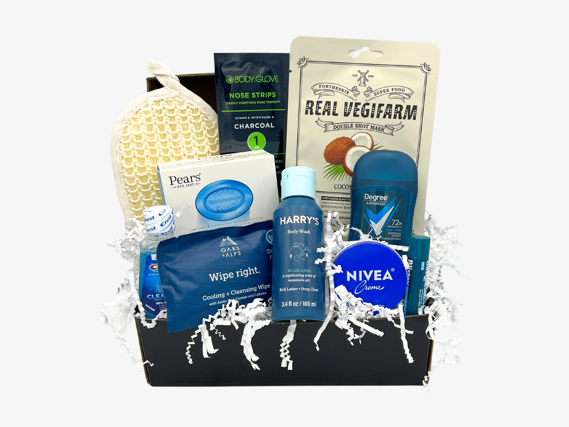 gift set for dad, gift basket for fathers day, harrys body wash, pears blue body soap, degree deodorant, skincare gift basket for him skincare gift box for men, mens body care gift basket, gift box for dad, gift basket for dad, self care gift basket for men, self care gift box for men